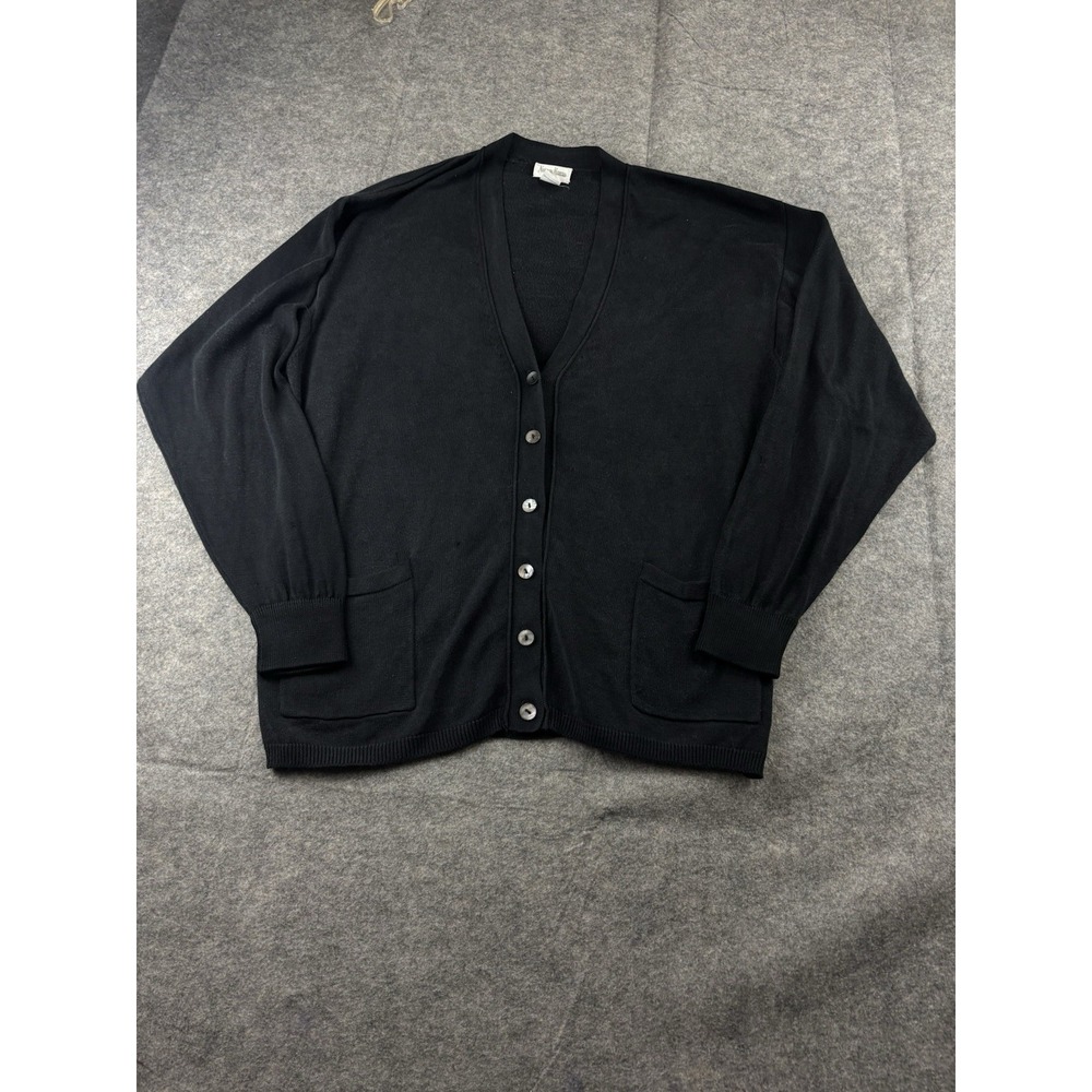 Neiman Marcus 100% Silk Black Knit Cardigan Mother of Pearl Womens L Classic SEE